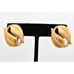 Anne Klein Vintage Leaf Clip On Earrings Brushed Gold Chunky Unsigned 80s BinBF
